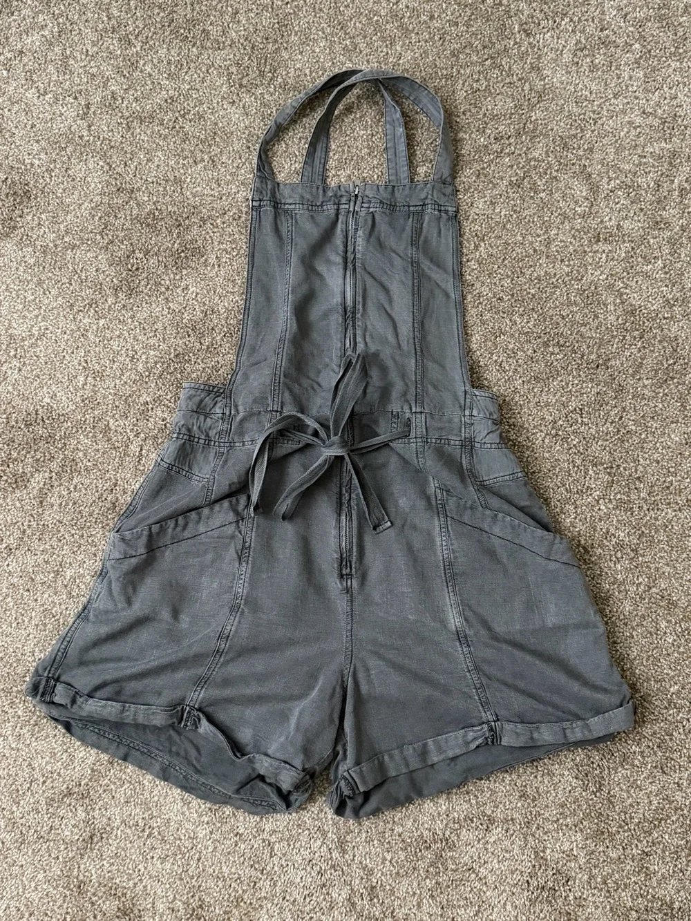 Free People Charcoal Gray Short Overalls